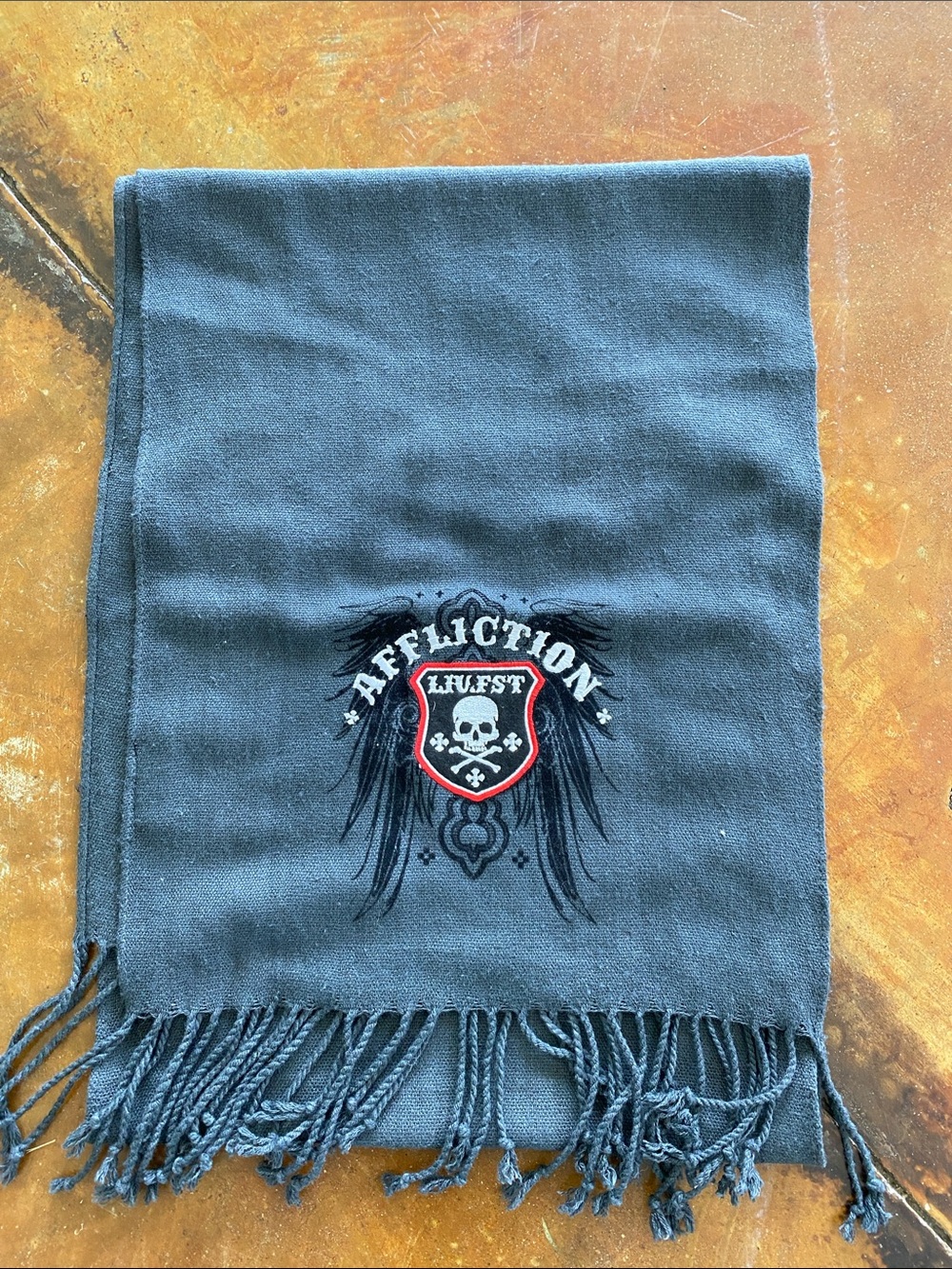 Affliction Men's/Unisex Charcoal Scarf with Emblem Patch